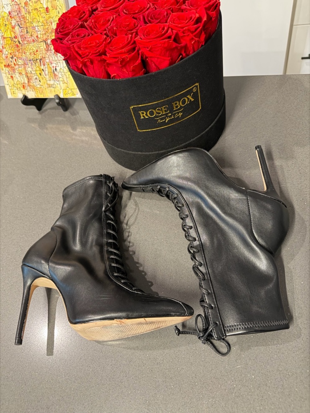 Schutz TENNIE Bootie Lace Up Stiletto Ankle Boot Black Size 7.5 Victorian Chic - Picture 5 of 15